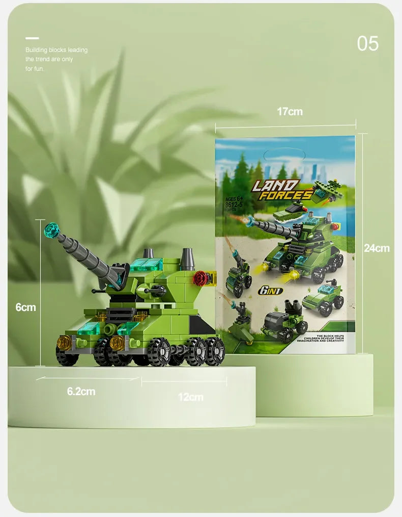 6IN1 Building Blocks City Fire Car Police Truck Engineering Crane Tank Helicopter Bricks Set Toys for Children Kids