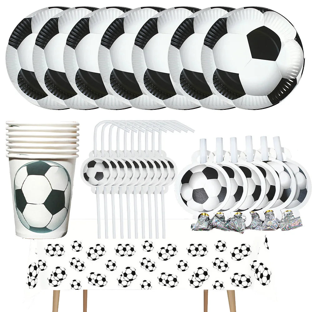 Soccer Theme party decoration plates cups tablecloth supplies kids boys Football theme birthday party decoration drinking straws
