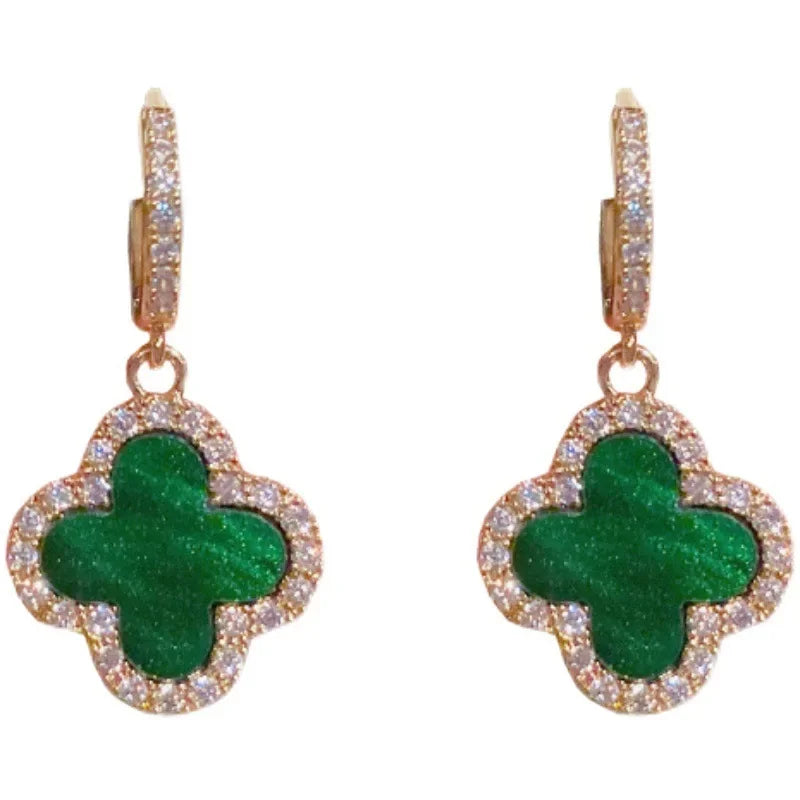 Green Four-leaf Clover Earrings Women's Gentle Fashionable Jewelry Ear Studs Autumn Winter Stylish Korean Trend