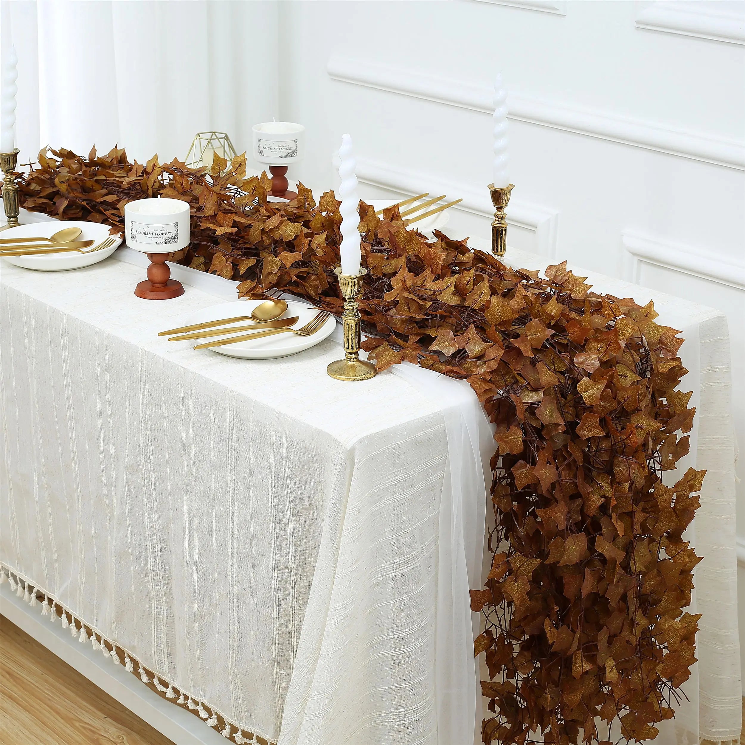 12 Pcs Artificial Maple Leaf Garland for Room Decor Fall Autumn Hanging Vines Ivy Plant Bedroom Wall Decor Thanksgiving Accents