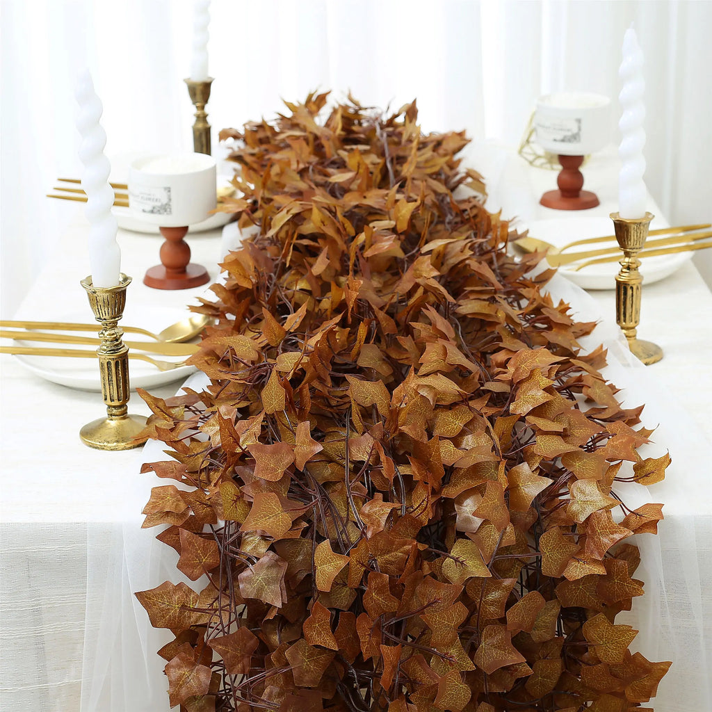 12 Pcs Artificial Maple Leaf Garland for Room Decor Fall Autumn Hanging Vines Ivy Plant Bedroom Wall Decor Thanksgiving Accents