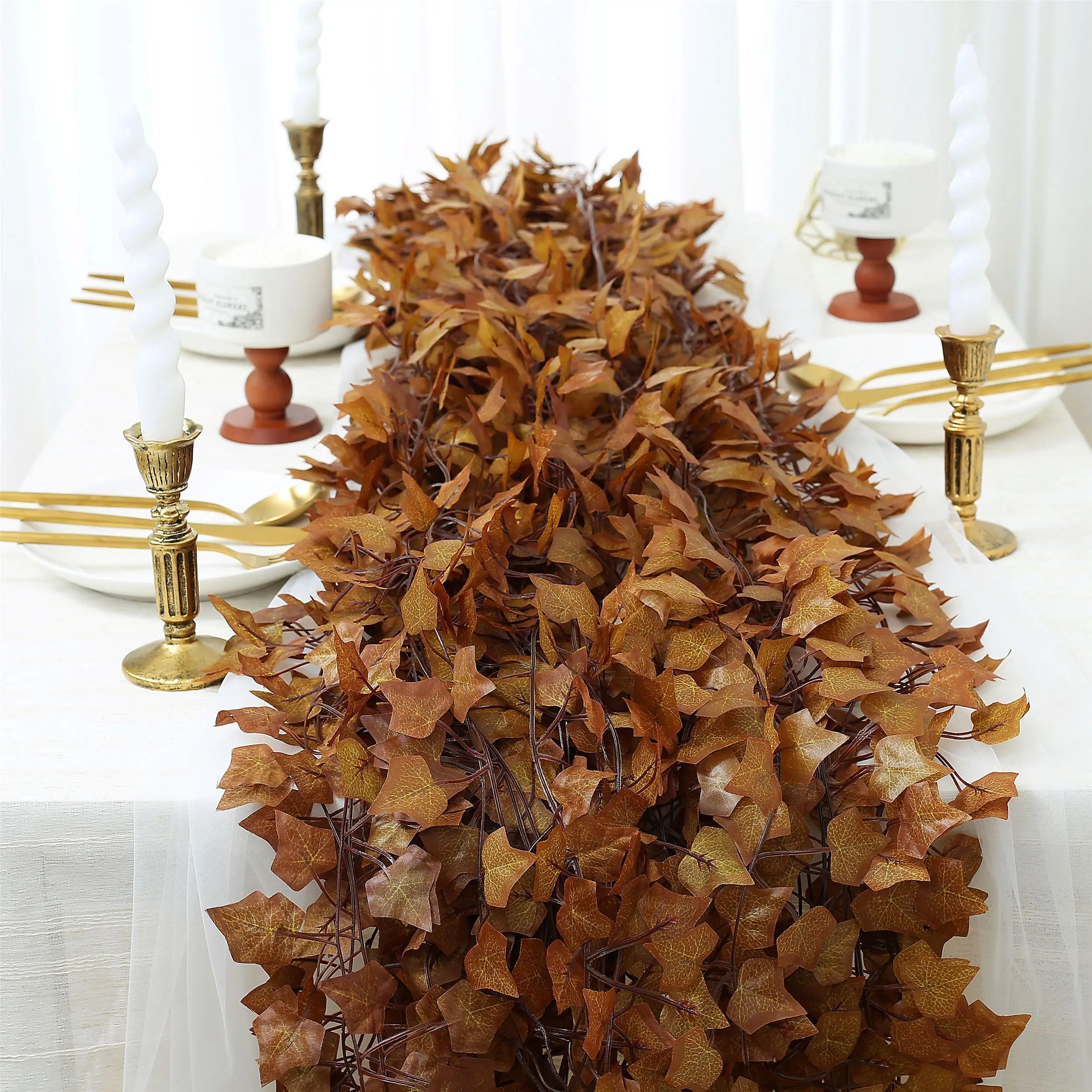 12 Pcs Artificial Maple Leaf Garland for Room Decor Fall Autumn Hanging Vines Ivy Plant Bedroom Wall Decor Thanksgiving Accents