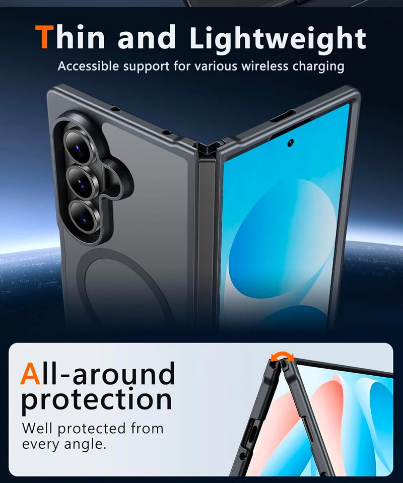 UYUXIO Magnetic Wireless Charging Mobile Phone Case for Samsung Galaxy Z Fold 7 Cases Slim Rugged Translucent Cover with Magnet