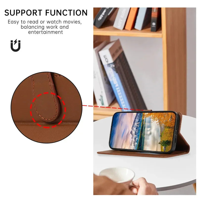 Luxury Leather Wallet Phone Case for iPhone 17 Air 16 15 14 Pro Max 16E 13 12 Mini 11 XS XR Max SE 8 7 Plus Flip Stand Cover