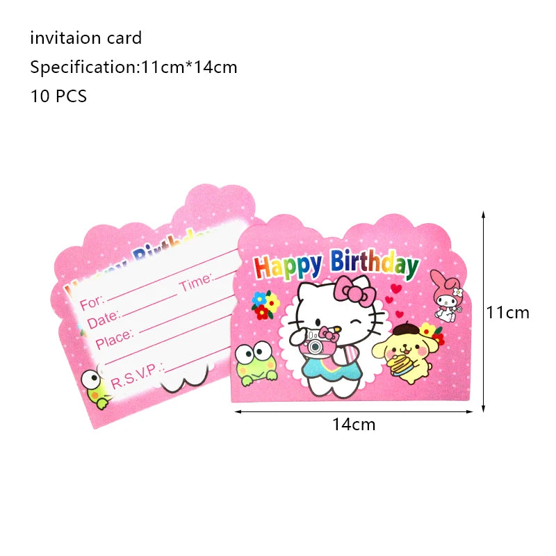 Hello Kitty Birthday Party Decoration Cartoon Cat Kids Aluminum Foil Balloon Disposable Tableware Banner Child Event Supplies