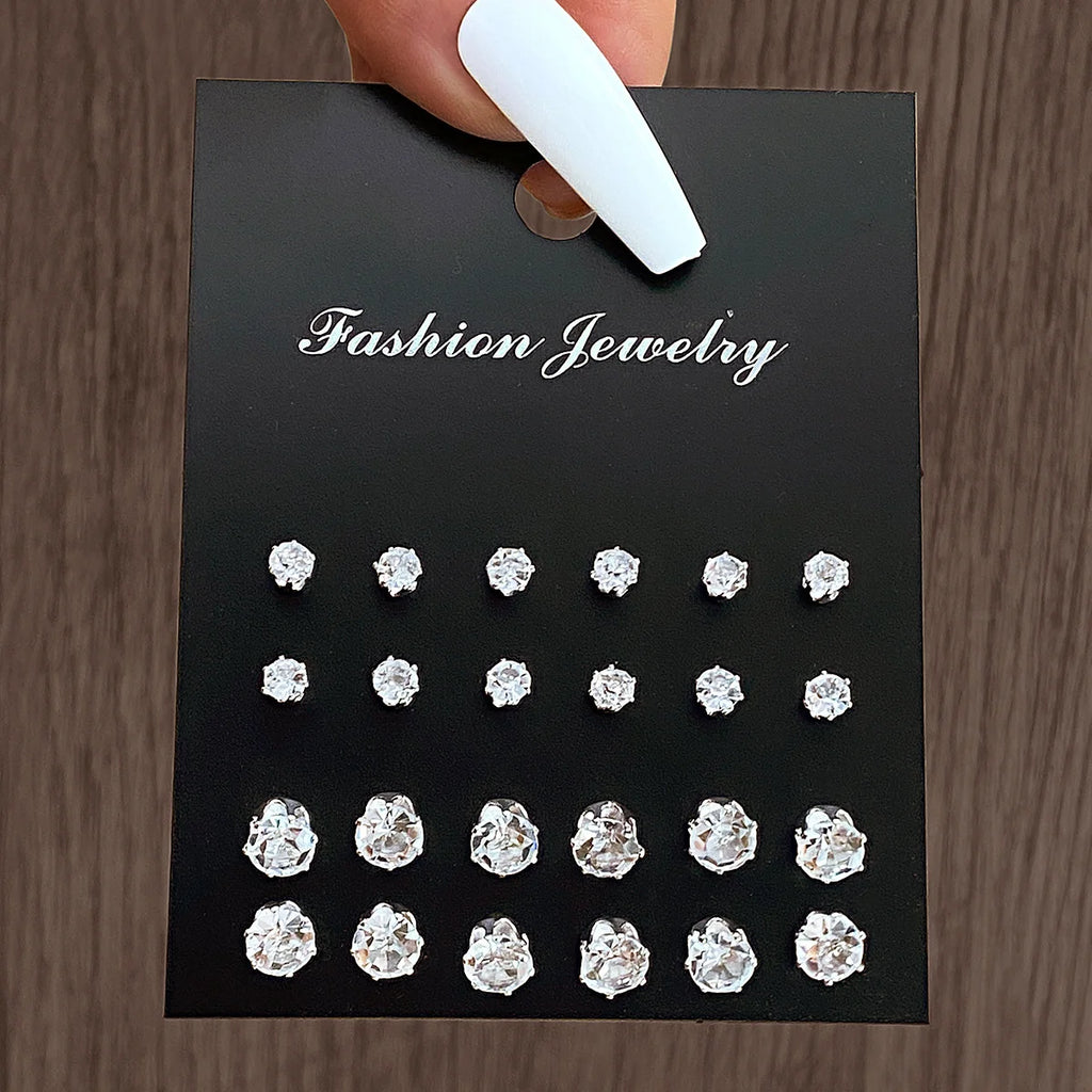 24pcs/set Fashion Minimalist Sparkling Zircon Stud Earrings For Women Decorative Earring Party Date Daily Wear Jewelry Gifts New