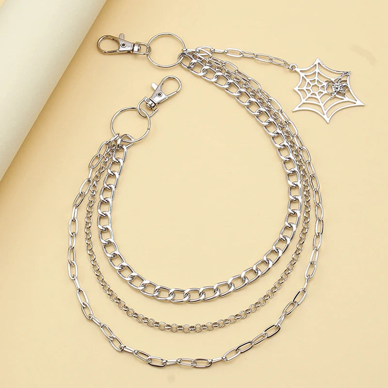 For Men Women Accessories Gifts Fashion Punk Metal Waist Chain Hip Hop Spider Web Pendant Jeans Chain