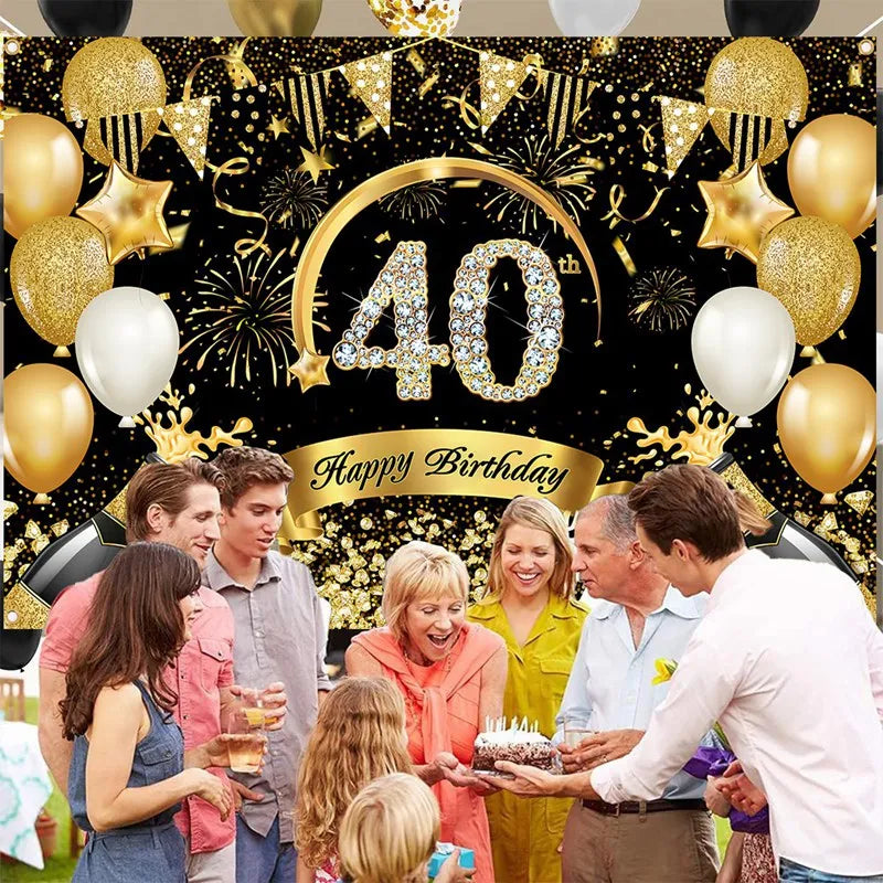 Happy 30th 40th 50th Birthday Banners Black Gold Birthday Party Decorations Adults 30 40 50 Years Old Birthday Party Supplies