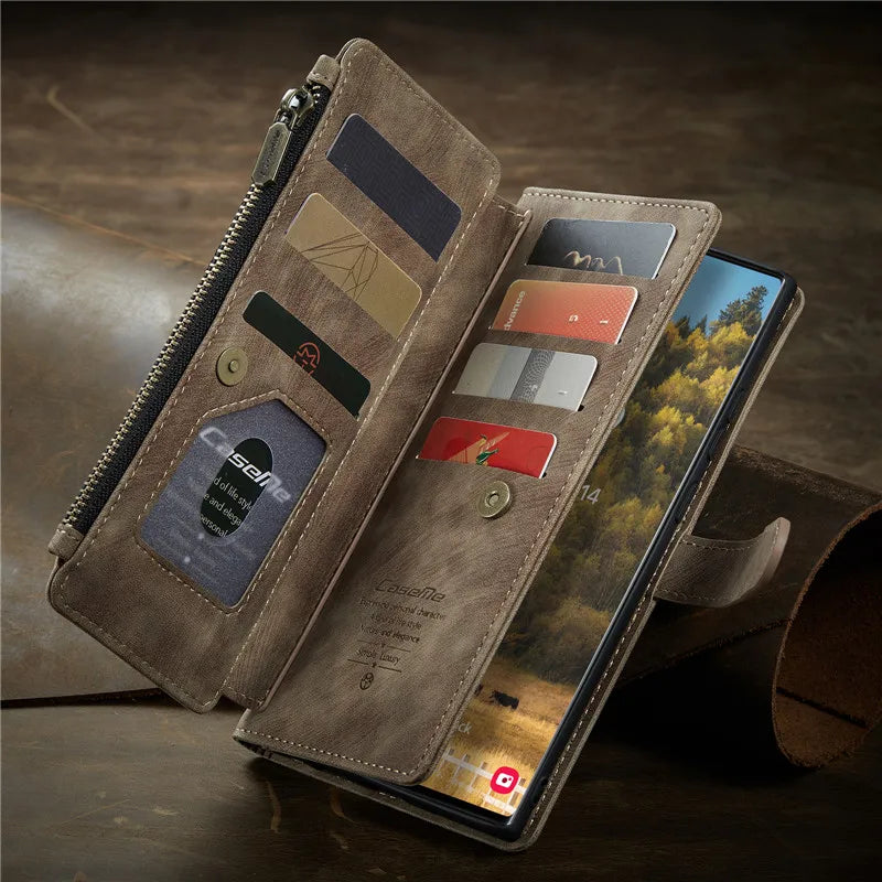 Flip Leather Phone Case For Samsung Galaxy S25 Edge S24 Ultra S23 FE S22 S21 S20 Plus Note 20 A16 A56 Zipper Wallet Card Cover