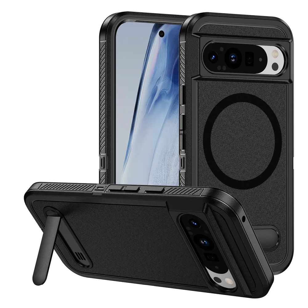 Luxury Folding Stand Magnetic Armour Phone Case For Google Pixel 9 8 Pro XL 8A Shockproof Hybrid PC Protective Military Cover