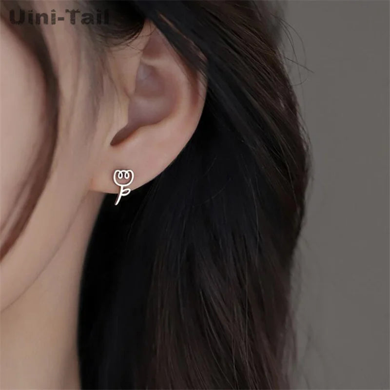 Uini-Tail hot selling new 925 Tibetan silver cute tulip earrings temperament fashion trend dynamic sweet girl jewelry  ED190