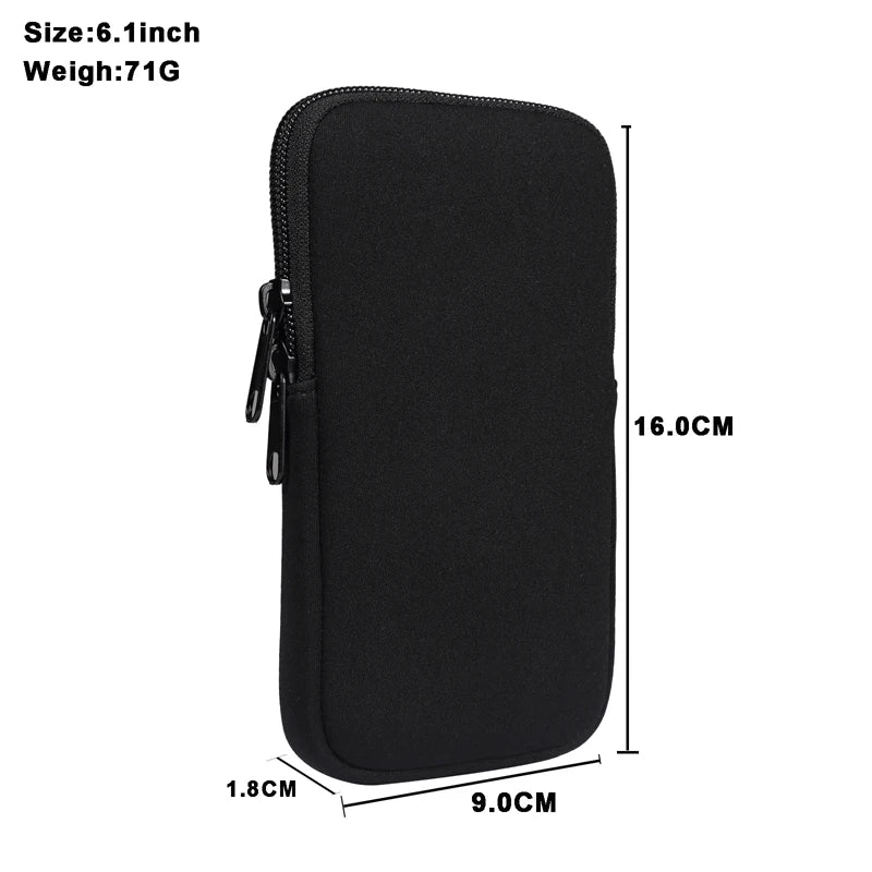 Cell Phone Pouch For iphone Samsung Motorola Xiaomi Huawei Smartphone Stretch Material Zipper Sleeve Hanging Waist bag Universal