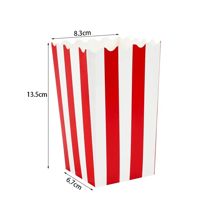10Pcs Popcorn Paper Boxes Buckets Red White Stripes Bags Snack Containers For Movie Night Birthdays Carnival Party Supplies