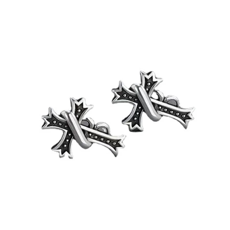 Retro Black Cross Earings for Men Women Punk Gothic Rock Hiphop Zinc Alloy Earings Designer Jewelry Unisex Accessories Love Gift