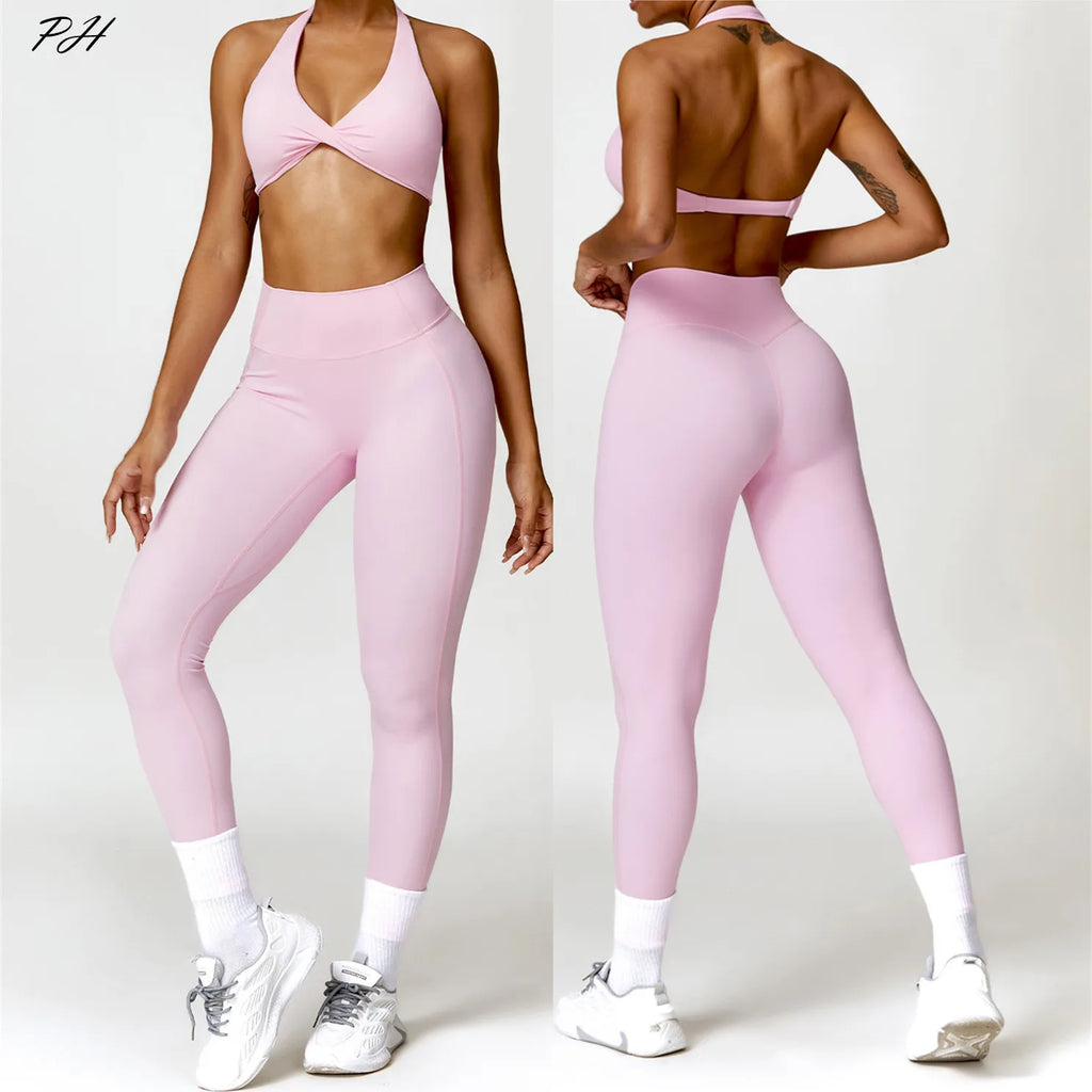 2PCS Yoga Set Nude Feeling Workout Sets Women Tracksuit Gym Push Up Fitness Running Workout Sportwear Sport Bra Leggings Suit