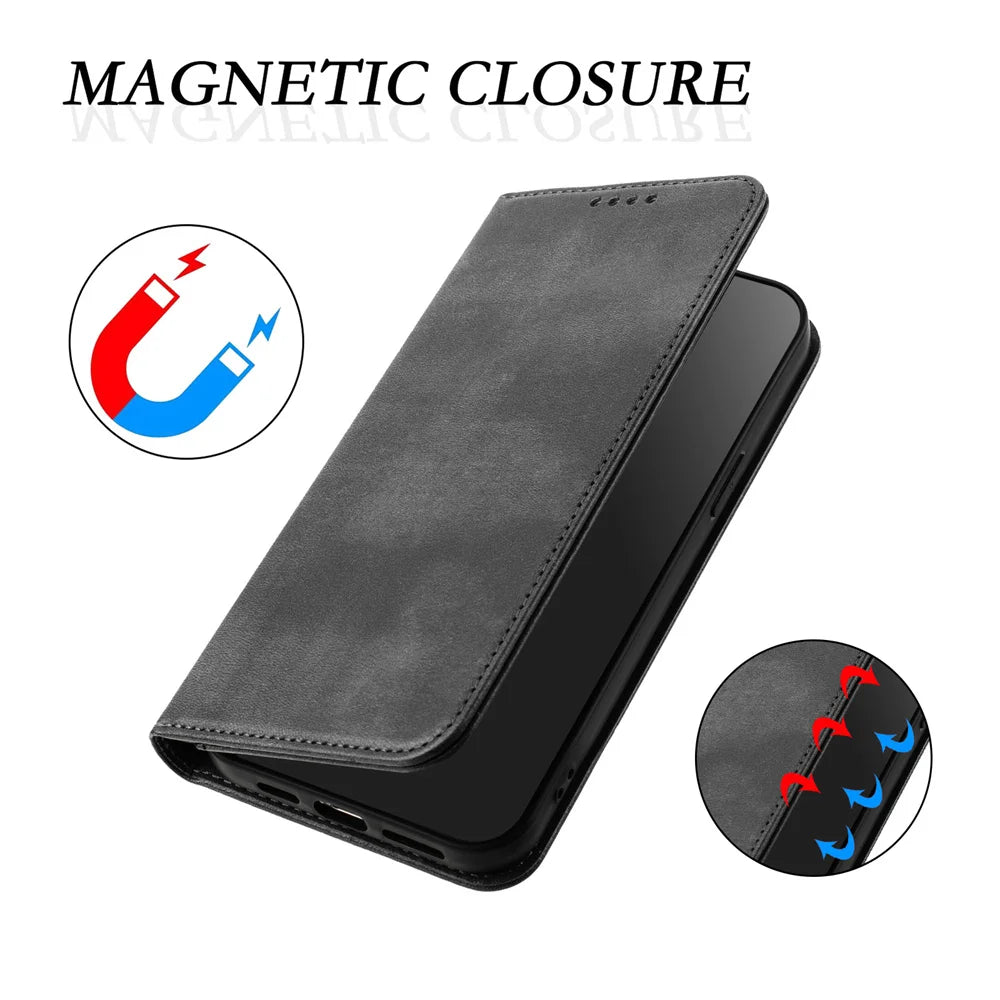 Leather Phone Case For Samsung Galaxy A06 A16 A14 A15 4g 5g A05S A05 A25 A35 A55 A56 A36 A26 A34 A54 Card Slot Flip Wallet Cover