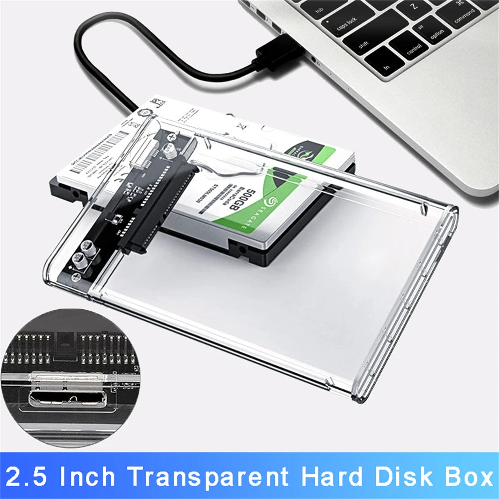 USB 3.0/Type C HDD Enclosure 2.5 inch SATA SSD External Hard Drive Case with 5Gbps Transfer Speed Clear Harddisk Boxs Tool-Free