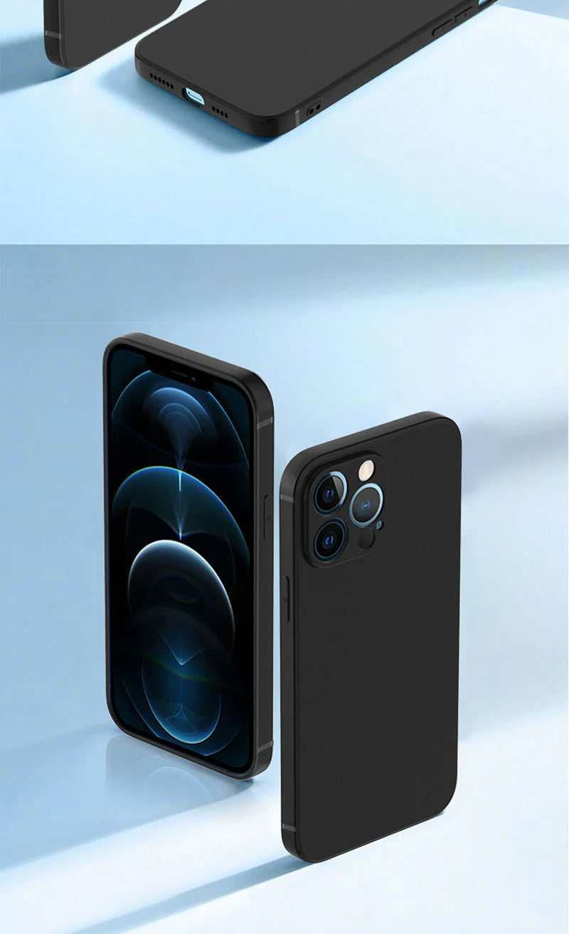 Luxury Black Phone Case For iPhone 16 15 14 11 12 13 Pro Max 7 8 Plus 13 Mini 16E SE 2022 Xr X Xs Matte Soft Back Cover Case