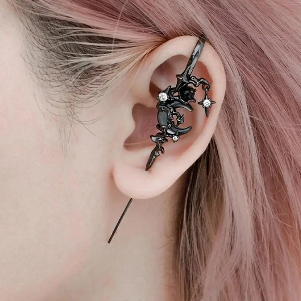 1pcs Stars Moon Ear Studs Diamond Setting Ear Crochet Perforation Earrings Punk Ear Hook Goth Sword Earrings Jewelry Accessorie