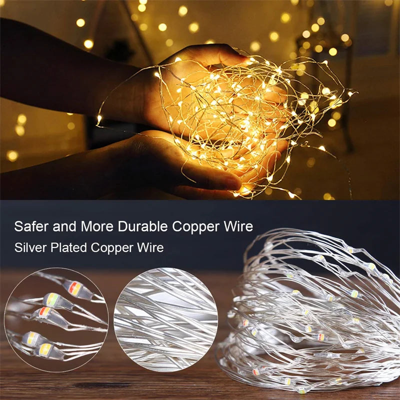 USB Led Fairy Lights Copper Wire String 20M 200LED Holiday Outdoor Lamp Garland For Christmas Tree Wedding Party Decoration