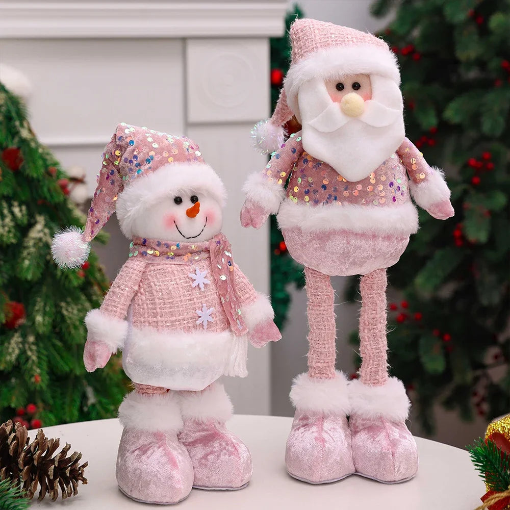 1PC New Santa Claus Snowman Elk Pink Sequin Telescopic Doll Merry Christmas Decorations Window Props Matching Supplies Ornaments