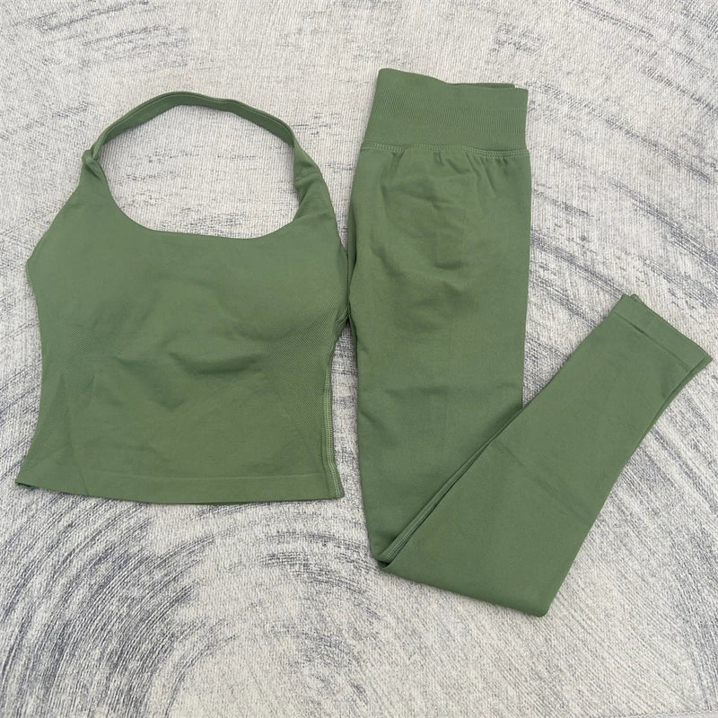 Women's High Stretch Soft Halter Top Sports Tops Legging Set Gym Workout Yoga Fitness Active Wear Impact Outfit Sport Pant