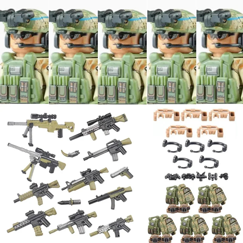 Military Army Figures Building Blocks SWAT Ghost Commando Special Forces Soldier Weapons Gun Hat Shield Belt AK Mini Bricks Toy
