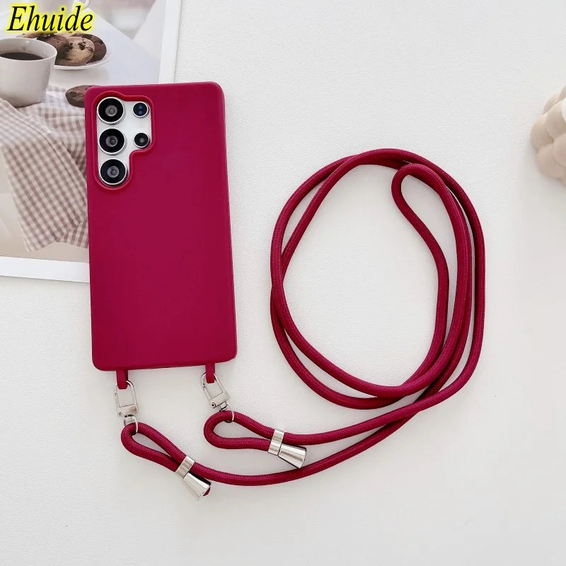 Strap Case For Samsung Galaxy S25 Ultra S21 S22 S23 Plus S24 FE S25FE A17 A56 Crossbody Lanyard Double Buckle Cord Soft Cover