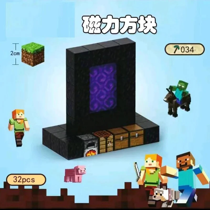 Magnetic Building Blocks Mine World Magnet Cube Set for Boy Girl Kid Age 3+ DIY Model Children Stem STEM Sensory Toy Gift