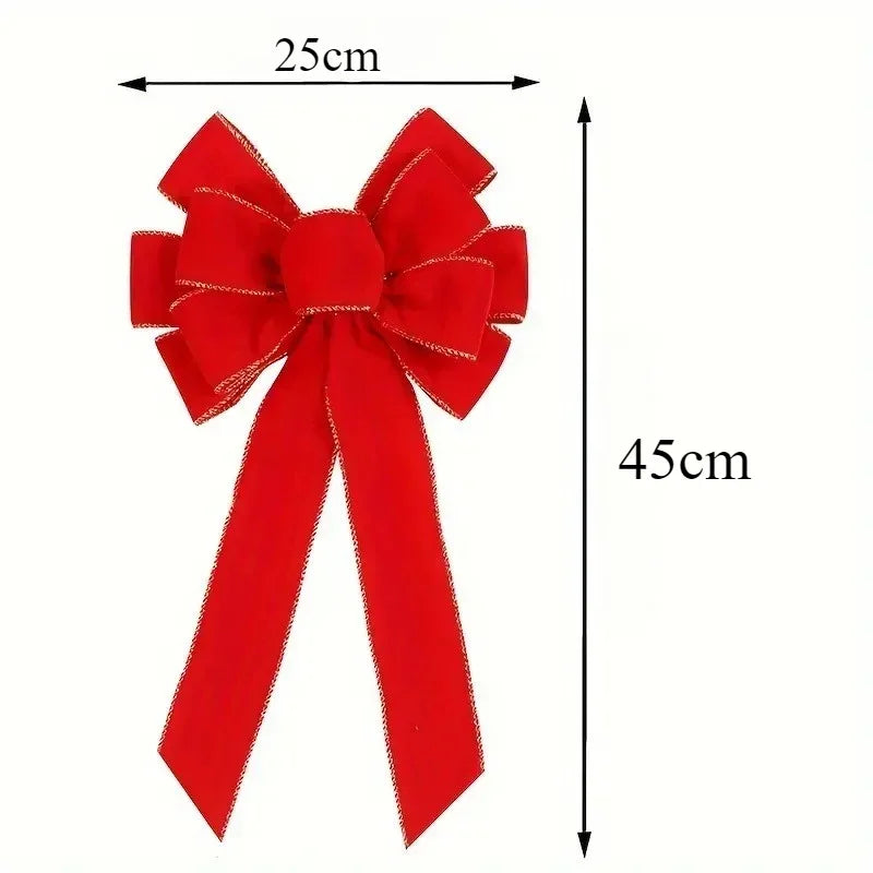 Red Christmas Bows Outdoor Decorations Large Christmas Tree Top Bow Velvet Wreath with Glitter Gold Edge Front Door Decoration