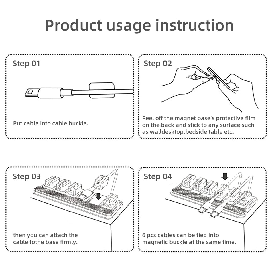 Car mounted magnetic cable management, silicone cable clamp, desktop multi-purpose wire holder, 5 clips for lighting USB C micro