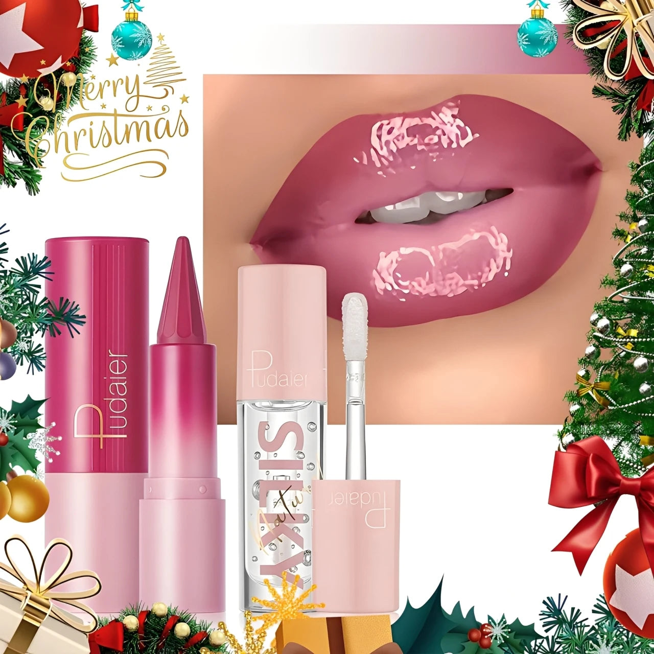 Silky lipstick and nourishing lip oil set, matte matte pointed lipstick, dual-purpose, Christmas gift choice.