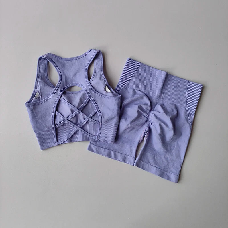 2 PCS Women Seamless Yoga Set Sexy Sport Bra + High Waist Sports Shorts Gym Clothing Fitness Sleeveless Shorts Suit Sporstwear