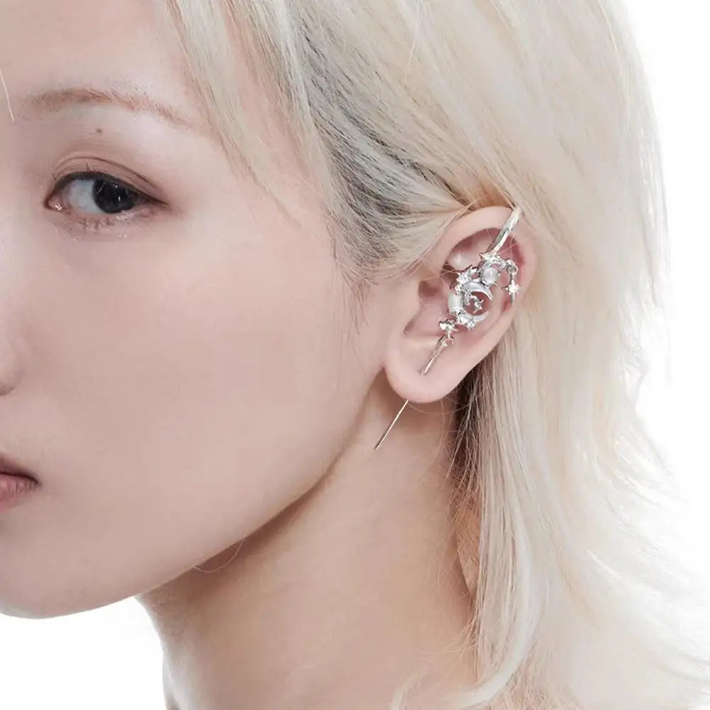 1pcs Stars Moon Ear Studs Diamond Setting Ear Crochet Perforation Earrings Punk Ear Hook Goth Sword Earrings Jewelry Accessorie