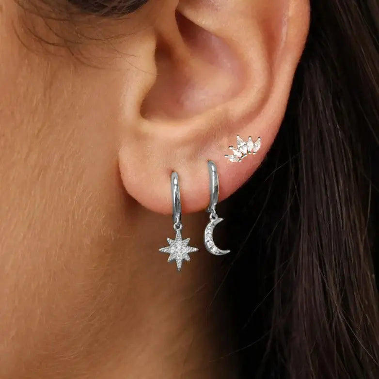 3Pcs Crystal Tragus Stud Earring Set Flower Cartilage Huggie Earring Bulk Helix Jewelry Women Fashion Heart Lobe Earring Pack