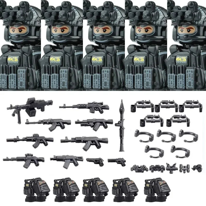 Military Army Figures Building Blocks SWAT Ghost Commando Special Forces Soldier Weapons Gun Hat Shield Belt AK Mini Bricks Toy