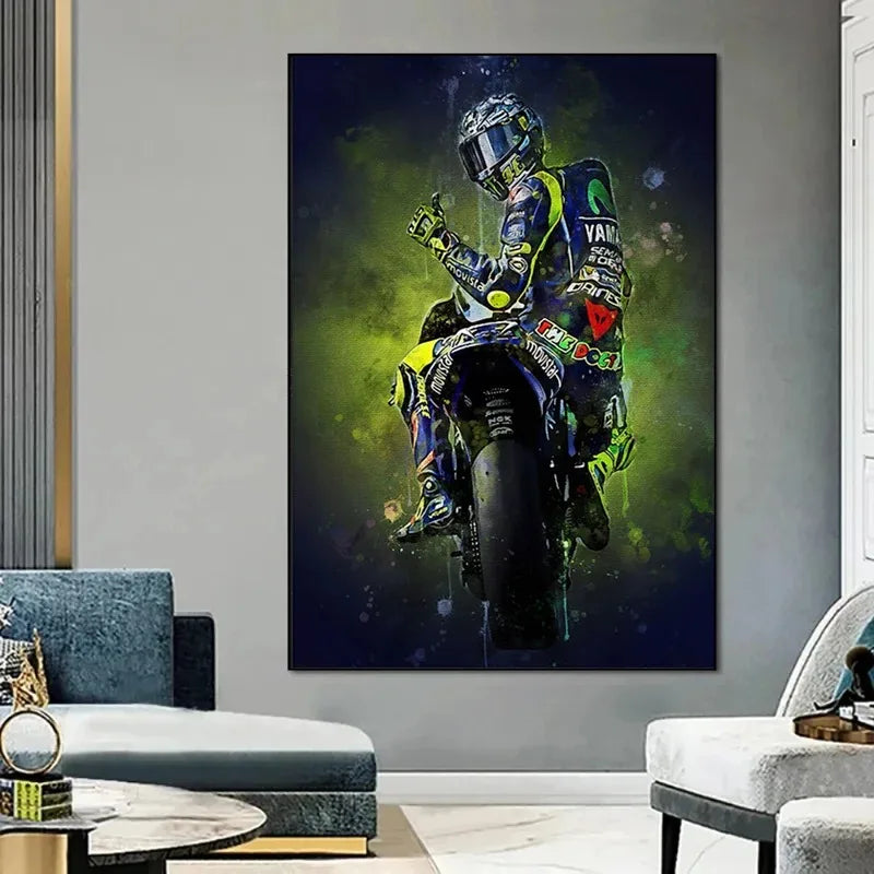Valentino Rossies Motorcycle Racer Poster Sports Car Racer Portrait Prints Canvas Painting Wall Art for Home Living Room Decor