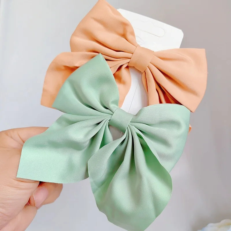 Solid Color Satin Bowknot Hair Clips For Girls Sweet Bow Women Hairpins Butterfly Barrettes Duckbill Clip Kids Hair Accessories