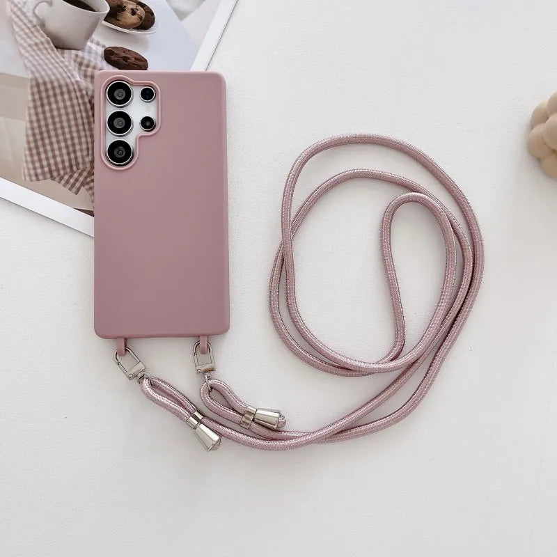 Strap Case For Samsung Galaxy S25 Ultra S21 S22 S23 Plus S24 FE S25FE A17 A56 Crossbody Lanyard Double Buckle Cord Soft Cover