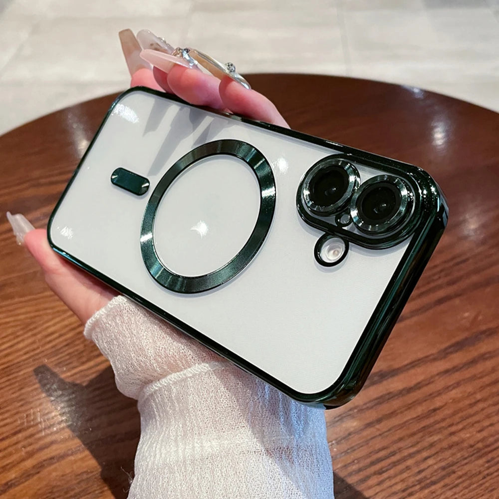 Luxury Clear Plating Magnetic Phone Case for Samsung Galaxy S25 S24 S23 FE S22 S21 S20 Plus Note 20 Ultra A55 A35 A15 A05 Cover