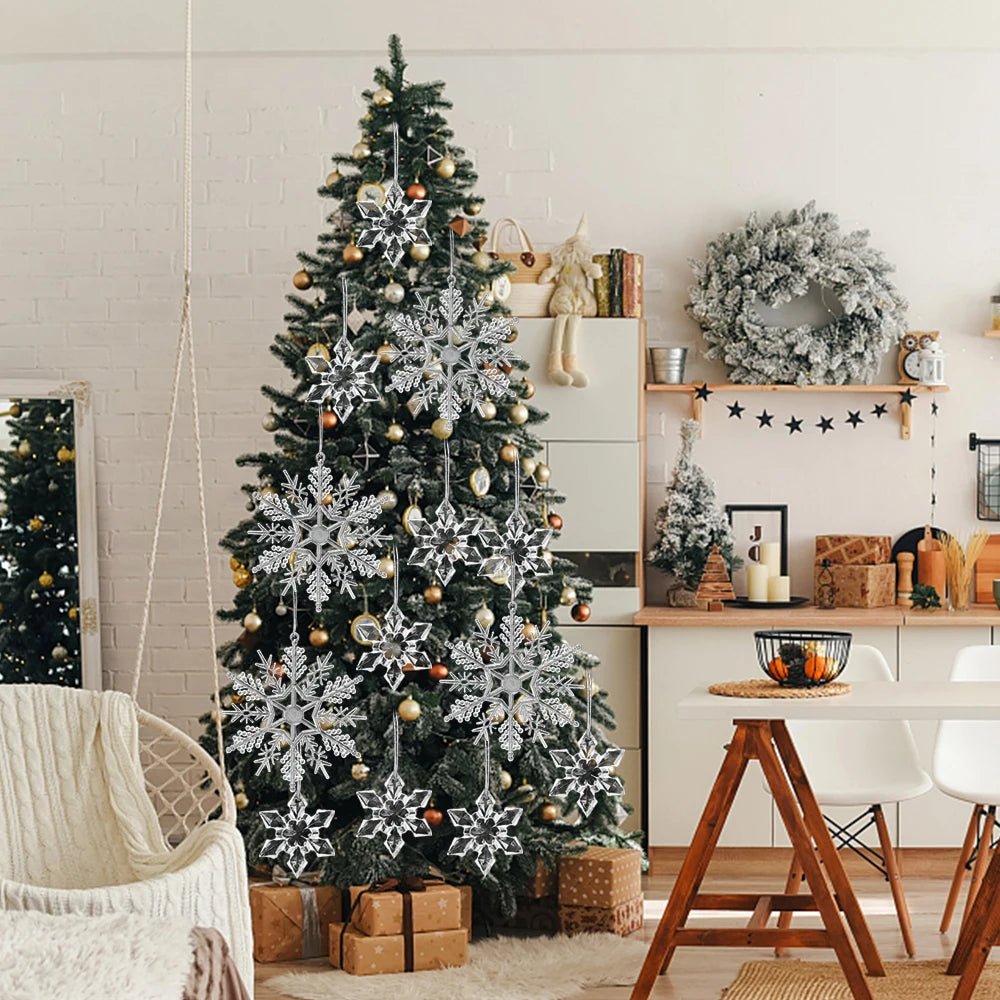 24/5PCS Crystal Clear Snowflake Icicle Pendants Acrylic Christmas Tree Ornament Christmas Holiday Home Party Hanging Decorations