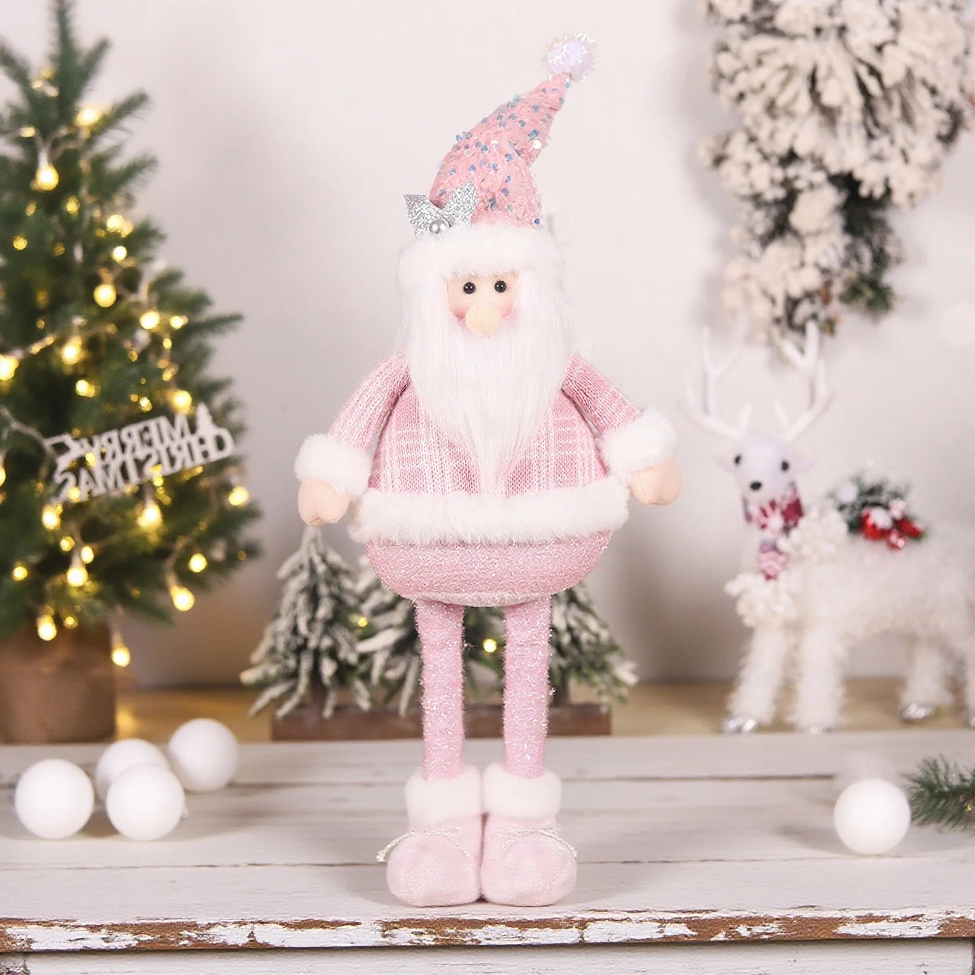 1PC New Santa Claus Snowman Elk Pink Sequin Telescopic Doll Merry Christmas Decorations Window Props Matching Supplies Ornaments