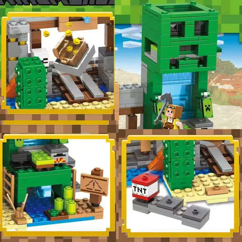 12 Style TreeHouse Village Farm Cave Mine Alex Zombie Action Figures Building Blocks Toys Gift for Children