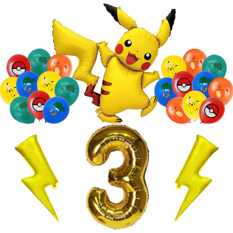 Pokemon Birthday Party Decoration New Pikachu Latex Foil Balloon Kids Disposable Tableware Event Supplies Backdrop Child Gift