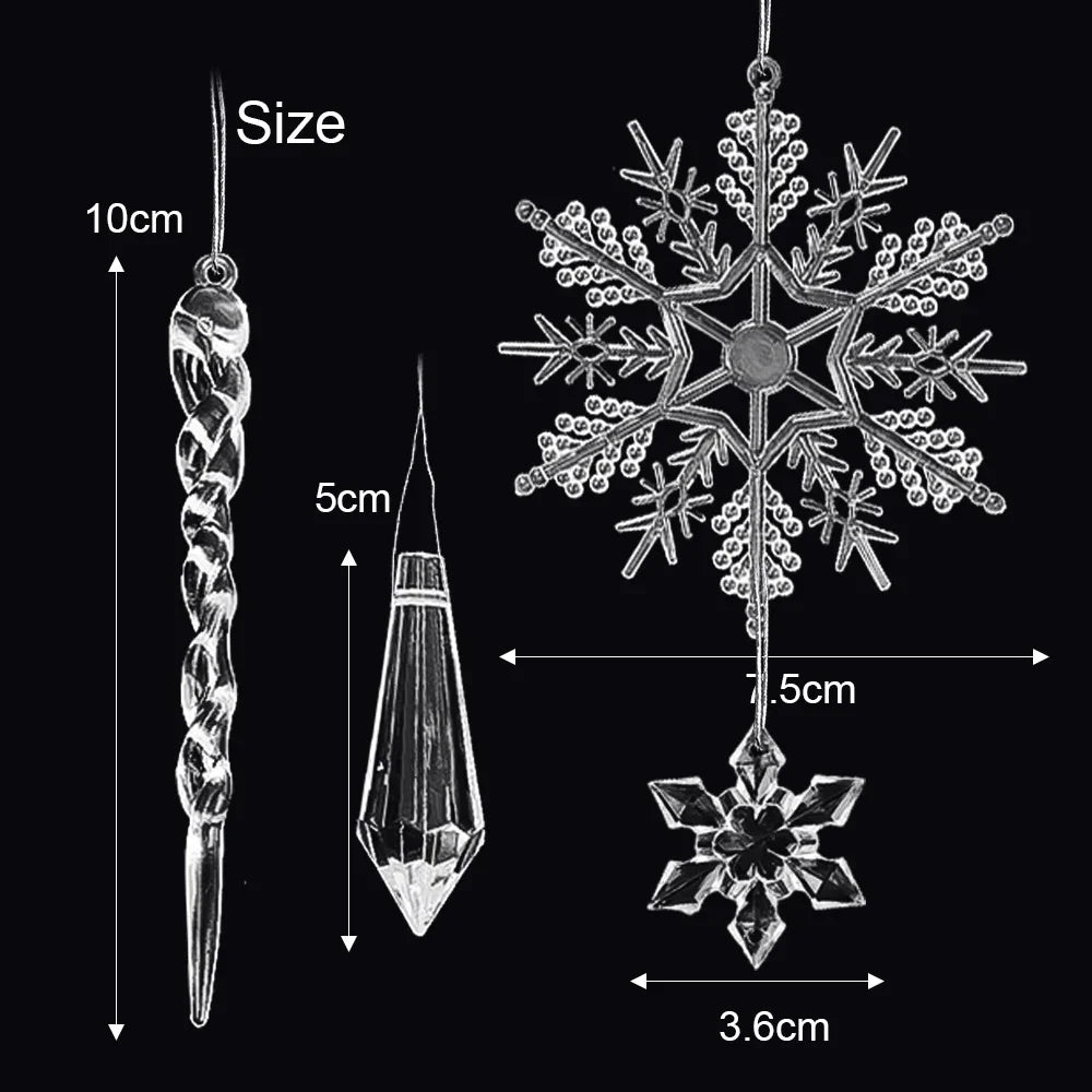 24/5PCS Crystal Clear Snowflake Icicle Pendants Acrylic Christmas Tree Ornament Christmas Holiday Home Party Hanging Decorations