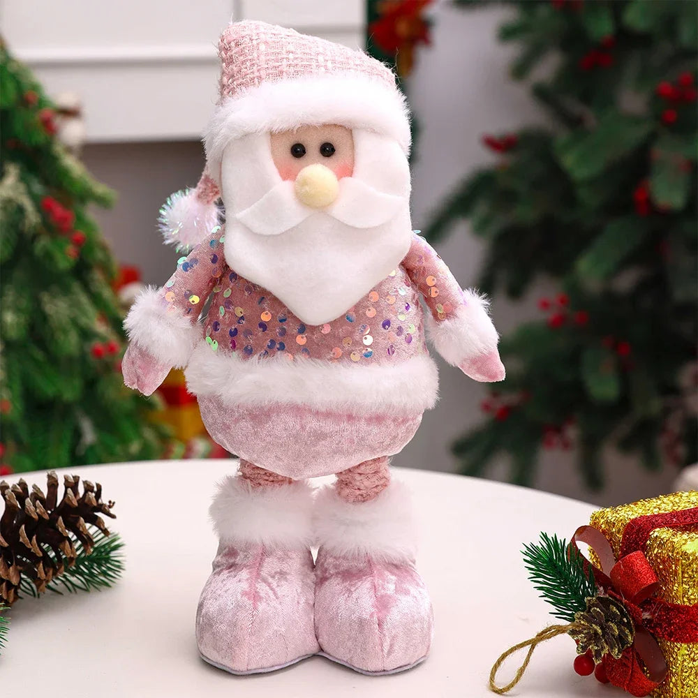 1PC New Santa Claus Snowman Elk Pink Sequin Telescopic Doll Merry Christmas Decorations Window Props Matching Supplies Ornaments
