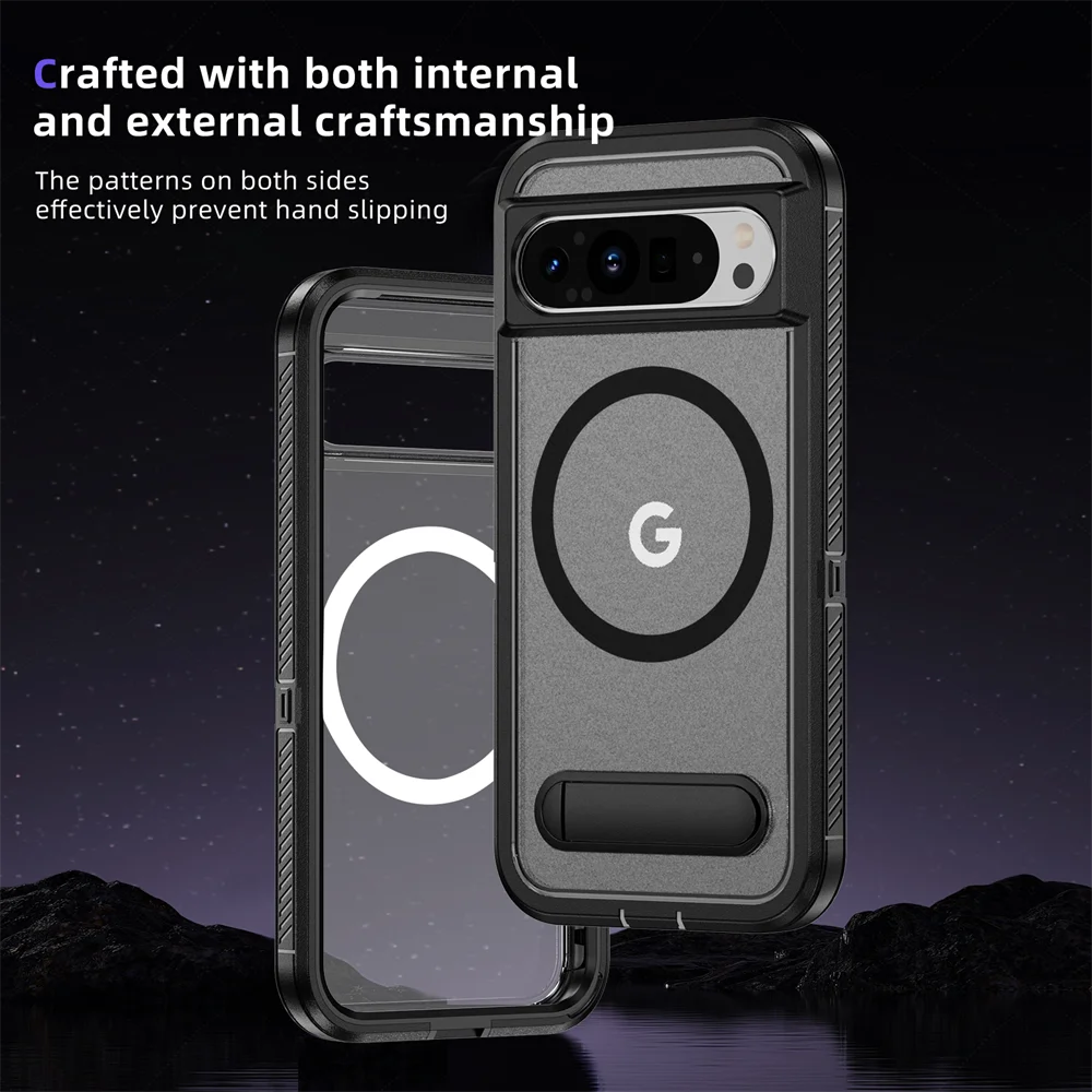 Luxury Folding Stand Magnetic Armour Phone Case For Google Pixel 9 8 Pro XL 8A Shockproof Hybrid PC Protective Military Cover