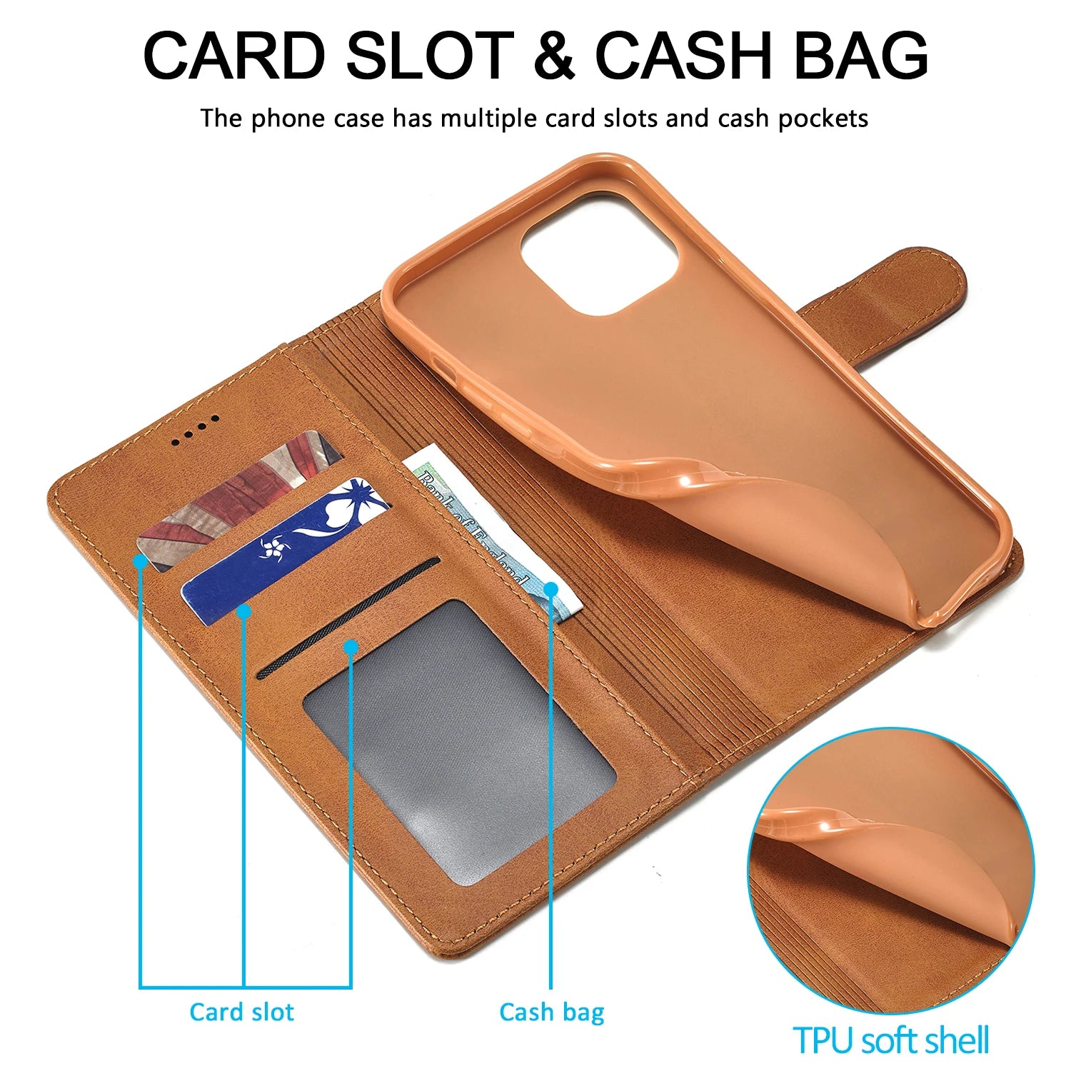 Flip Leather Wallet Case For iPhone 16 15 14 13 12 11 Pro Max XS XR 8 7 Plus SE Mini 16E Business Card Slot Wallet Phone Cover
