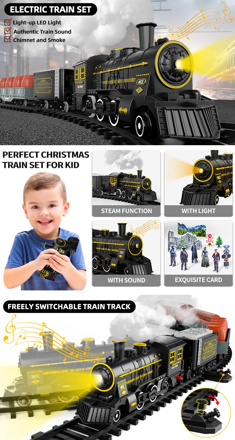 Kids Electric Steam Train Toy Rail High-Speed Rail Parking Lot Model Family Reunion Party Game Boy EMU Birthday Gift