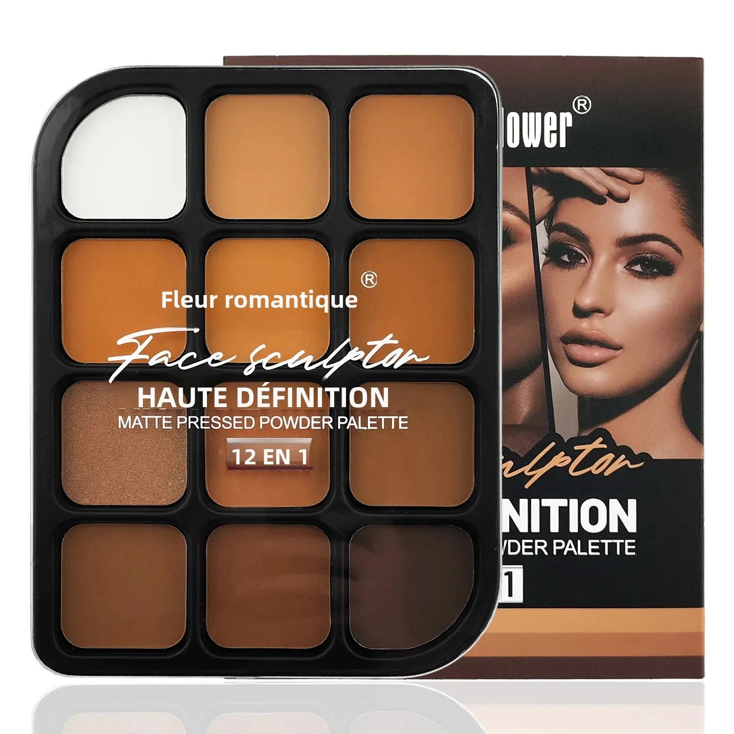 Deep Skin 12-Color Matte Contour Palette - Full Coverage All-In-One Highlighter Shading & Powder Face Makeup Kit